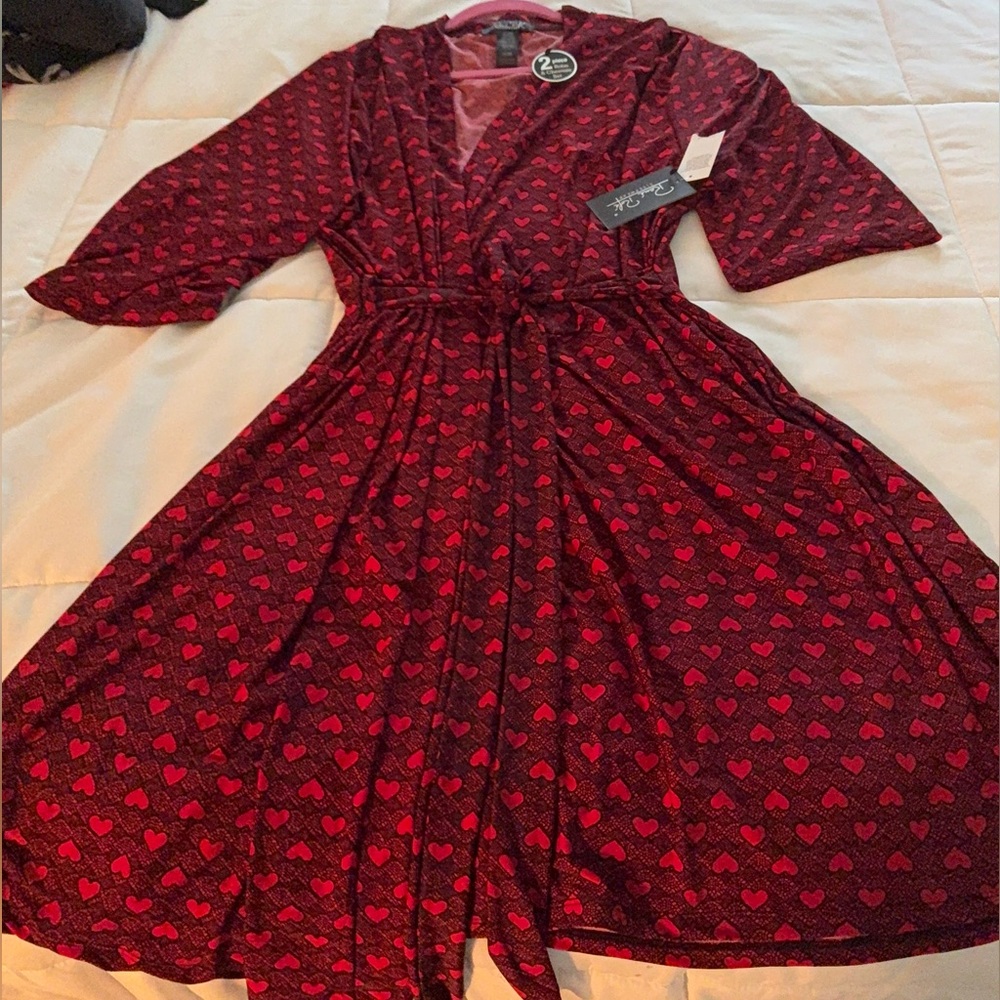 Heart Patterned Red Women's Robe - Picture 3 of 10